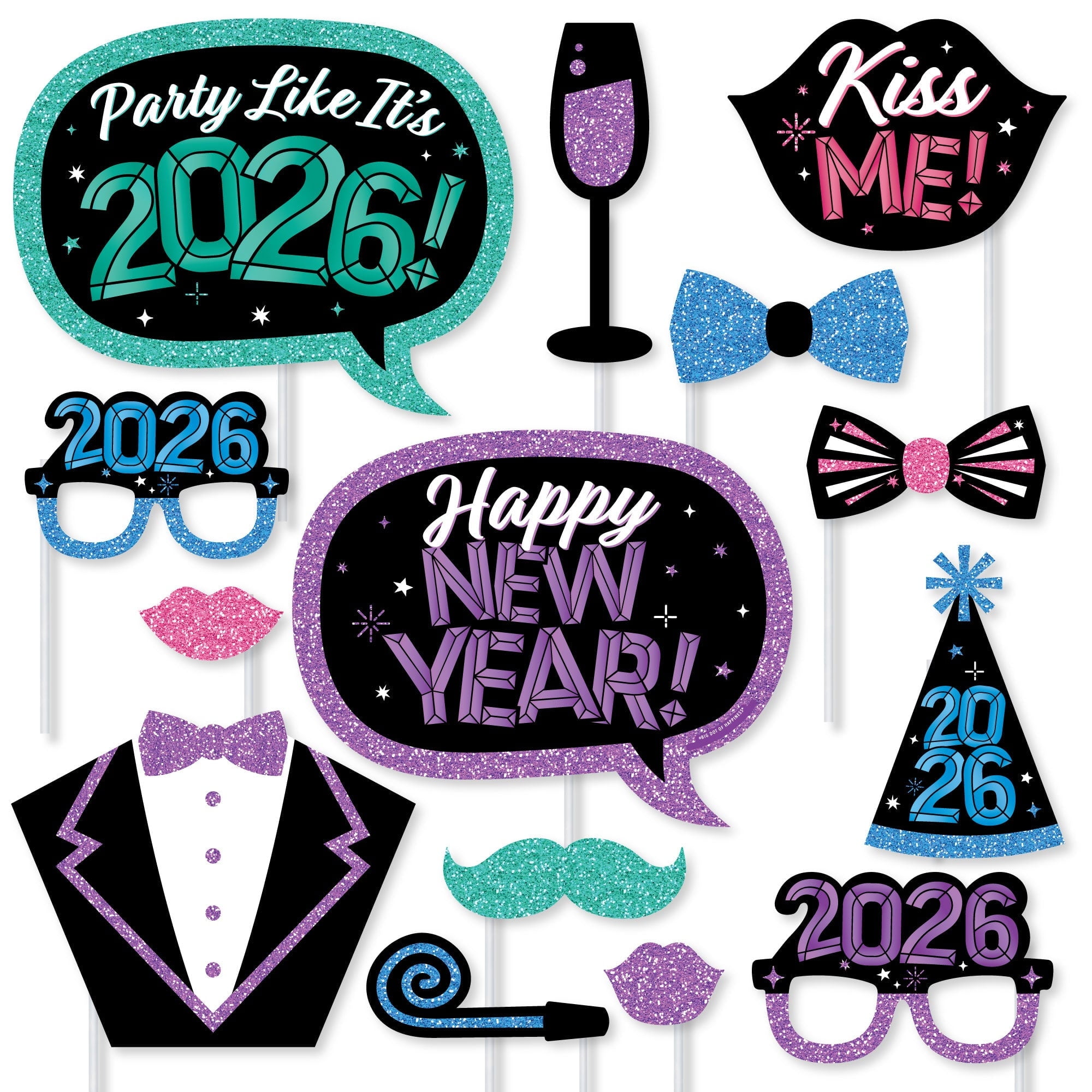 big dot of happiness colorful new year photo booth props kit 2026