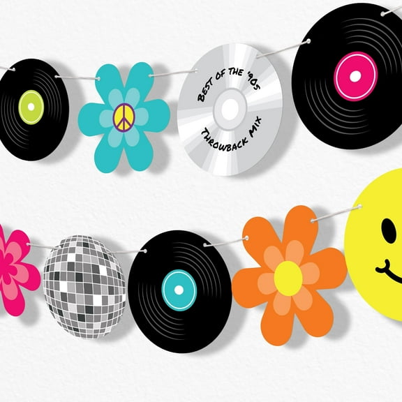 Big Dot of Happiness Through the Decades Garland Banner, 50s, 60s, 70s, 80s, & 90s Party Decor, Throwback Party Banner, 30 Feet of Cord, 15 Double-Sided Retro Decor Pieces