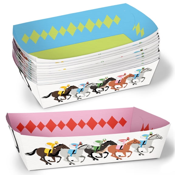 Big Dot of Happiness Derby Horse Race Food Trays, Disposable Food Boats for Kentucky Horse Racing Themed Party, Double-Sided Paper Meal Holders for Nachos, Hot Dogs, Snacks - 12 Ct