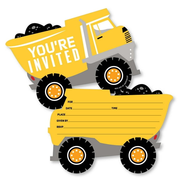 Big Dot of Happiness Dig It - Construction Party Zone - Shaped Fill-In Invites - Baby Shower or Birthday Party Invite Cards with Envelopes - Set of 12