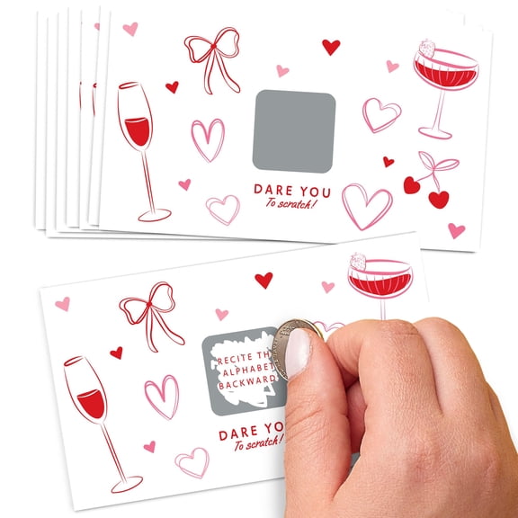 Big Dot of Happiness Drinks with the Girls Scratch Off Dare Cards, Pink & Red Girls' Night Birthday, Galentine's Day, or Cocktail Bachelorette Party Dare Game 22 Count