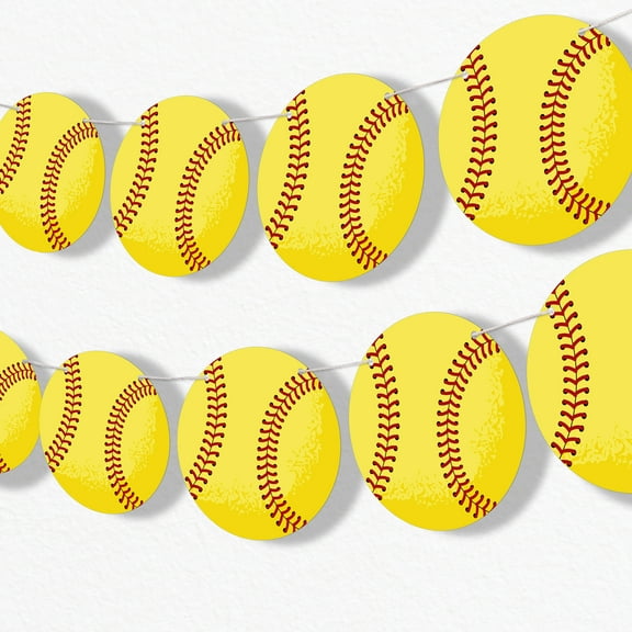 Big Dot of Happiness Fastpitch Softball Garland Banner, Sports Birthday Party or Baby Shower Decorations Banner, 30 Feet of Cord, 15 Double-Sided Yellow Softballs