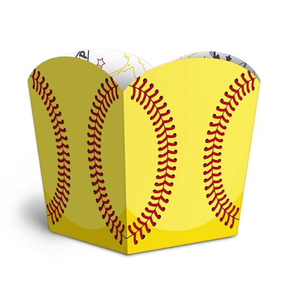 Big Dot of Happiness Fastpitch Softball Treat Boxes, Small Sports Birthday Party Favor Holders, Disposable Paper Containers for Desserts or Snacks - Set of 12