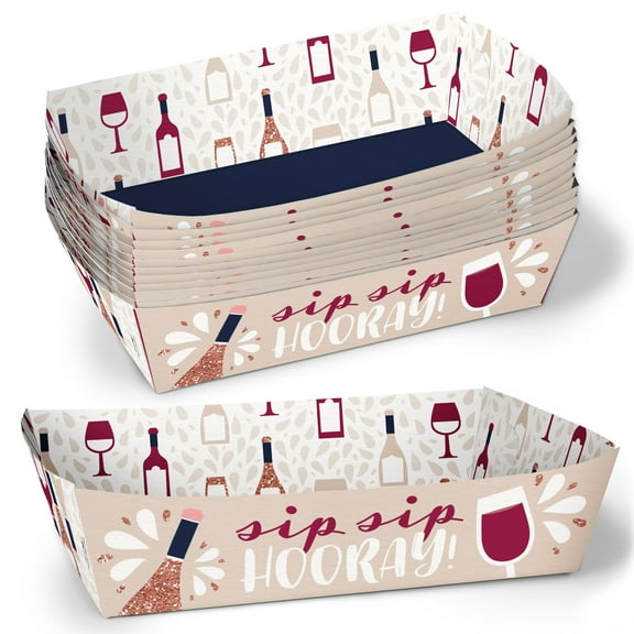 Big Dot of Happiness But First, Wine Party Paper Food Trays, Disposable Food Boats for Birthday or Wine Tasting Picnic, Double-Sided Paper Meal Holders for Nachos, Hot Dogs, French Fries - 12 Ct