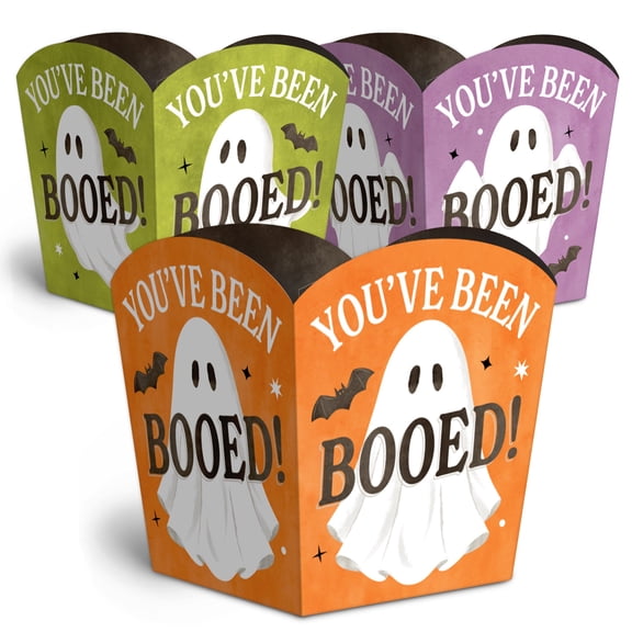 Big Dot of Happiness Ghostly You've Been Booed Treat Boxes, Small Halloween Party Favor Holders, Disposable Paper Containers for Desserts or Snacks - Set of 12