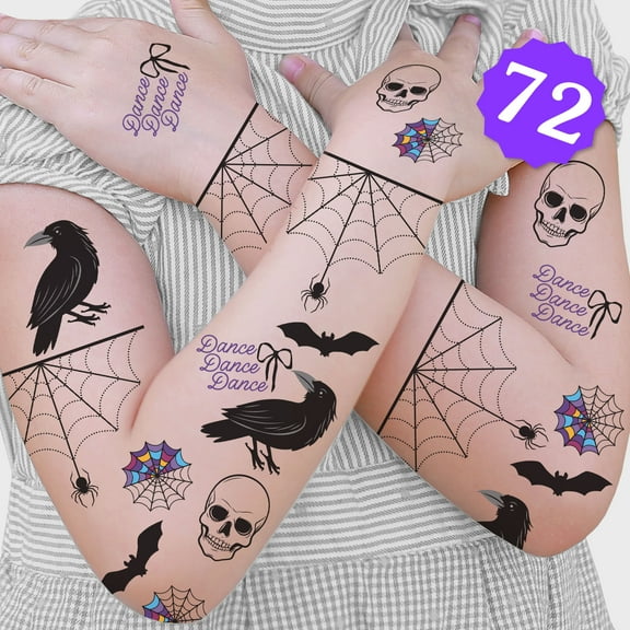 Big Dot of Happiness Goth Girl Temporary Tattoos for Kids' Halloween Party Favors, Goth Activity for Birthday, Set of 12 Tattoo Sheets 72 Total Tats