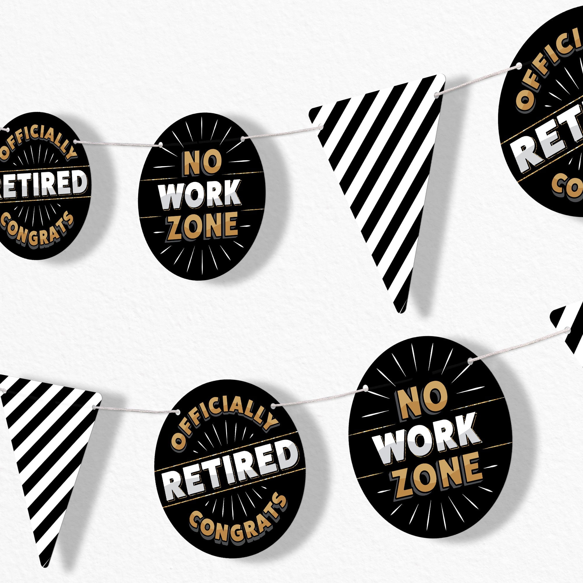 Big Dot of Happiness Happy Retirement Garland Banner No Work Zone Officially Retired Party Decorations Backdrop 30 Feet of Cord 15 Double Sided Paper Shapes