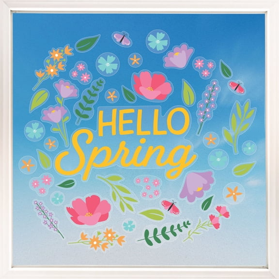 Big Dot of Happiness Hello Spring Window Clings, Reusable Seasonal Window Sticker Decorations, Floral Decals, Spring Static Clings for Kid-Friendly Party Decor