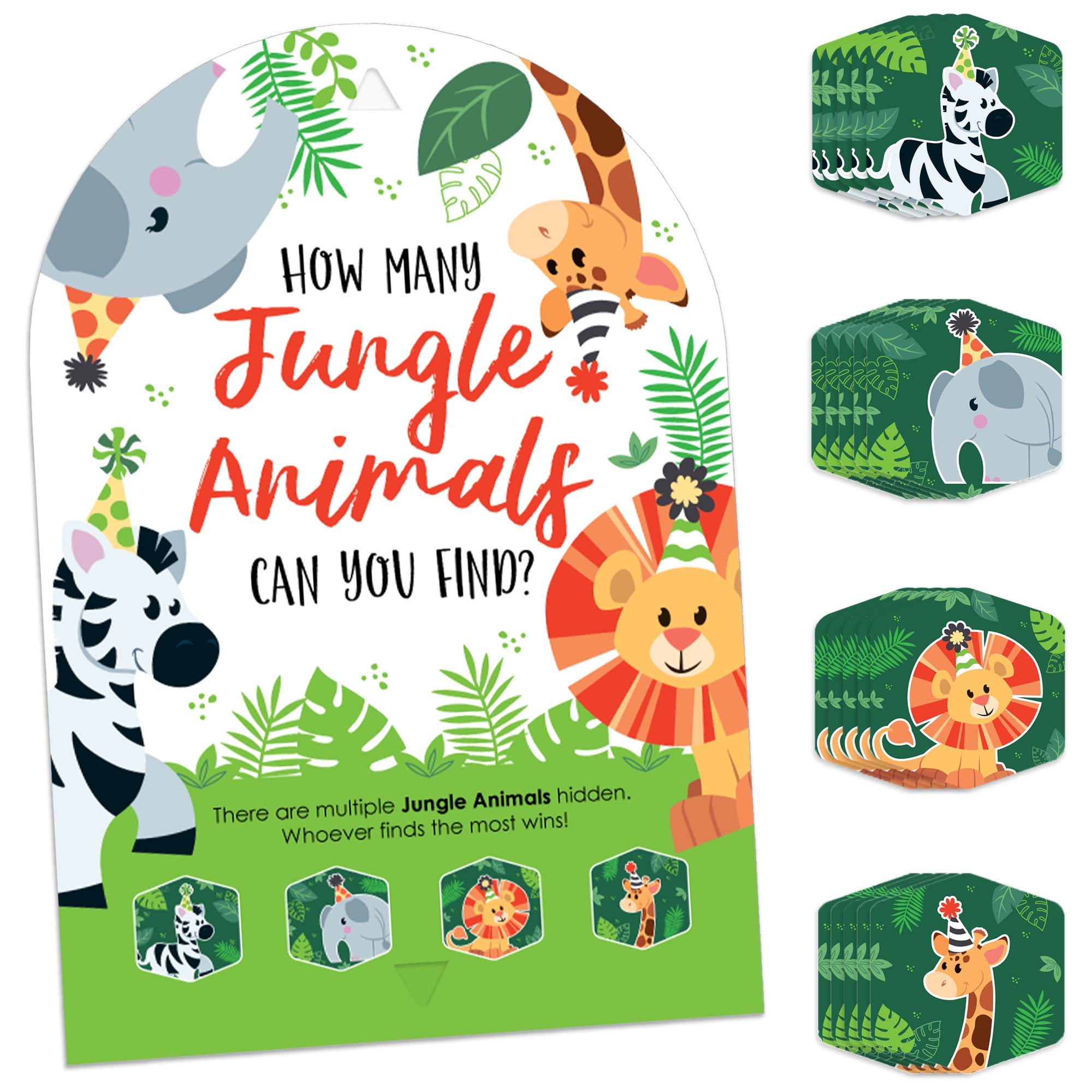 Big Dot of Happiness Jungle Party Animals Safari Zoo Animal Birthday Party or Baby Shower Scavenger Hunt 1 Stand and 48 Game Pieces Hide and Find Game