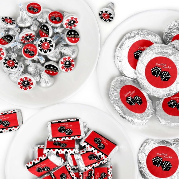 Big Dot of Happiness Las Vegas - Mini Candy Bar Wrappers, Round Candy Stickers and Circle Stickers - Casino Party Candy Favor Sticker Kit - 304 Pieces