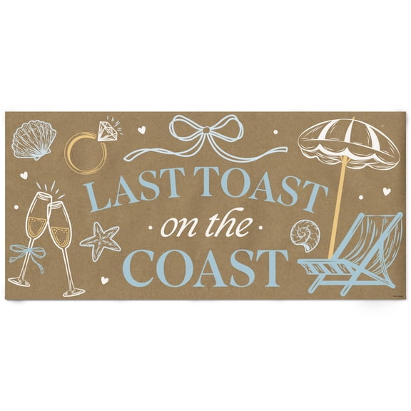 Big Dot of Happiness Last Toast on the Coast Kraft Paper Banner, Beach Bridal and Blue Coastal Bachelorette Party Banner, Printed Brown Paper Party Sign Decoration  1 Count