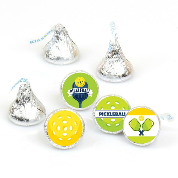 Big Dot of Happiness Lets Rally - Pickleball - Birthday or Retirement Party Round Candy Sticker Favors - Labels Fits Chocolate Candy (1 sheet of 108)