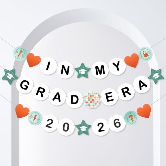 Big Dot of Happiness The Life of a Graduate Banner, Class of 2026 Orange & Green Showgirl Era Graduation Party Decorations, Large Friendship Bracelet Banners, 28 Pieces