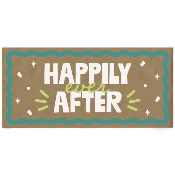 Big Dot of Happiness Light Green and Teal Wavy Happily Ever After Kraft Paper Banner, Retro Bridal Shower, Bachelorette, Wedding Banner Backdrop, Printed Brown Paper Party Sign Decoration  1 Count
