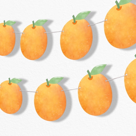 Big Dot of Happiness Little Cutie Clementine Garland Banner, Orange Citrus Baby Shower and Birthday Party Decorations Banner Backdrop, 30 Feet of Cord, 15 Double-Sided Fruit Shapes