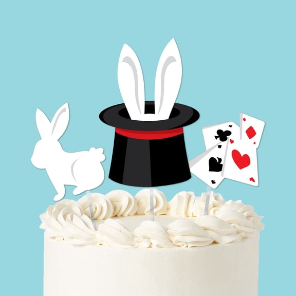 Big Dot of Happiness Magic Show Cake Topper Set, Ta-Da Magician Hat with White Rabbit Party Dessert Decorations for Kids Birthday Magic Theme  3 Count