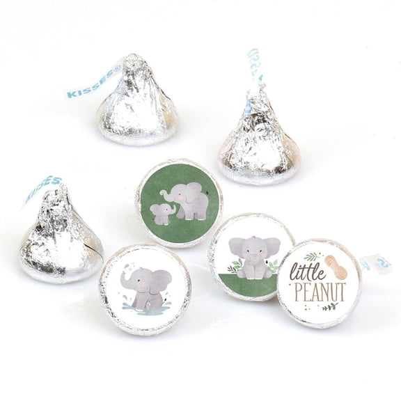 Big Dot of Happiness Mini Elephant Party Stickers, Little Peanut Baby Shower or Elephant First Birthday Party Round Candy Sticker Favors - Small Labels Fit Chocolate Candy (1 Sheet of 108)
