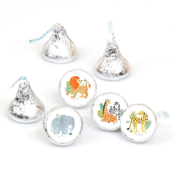Big Dot of Happiness Mini Safari Animals Party Stickers, Jungle Birthday Party or Baby Shower Round Candy Sticker Favors - Small Labels Fit Chocolate Candy (1 Sheet of 108)