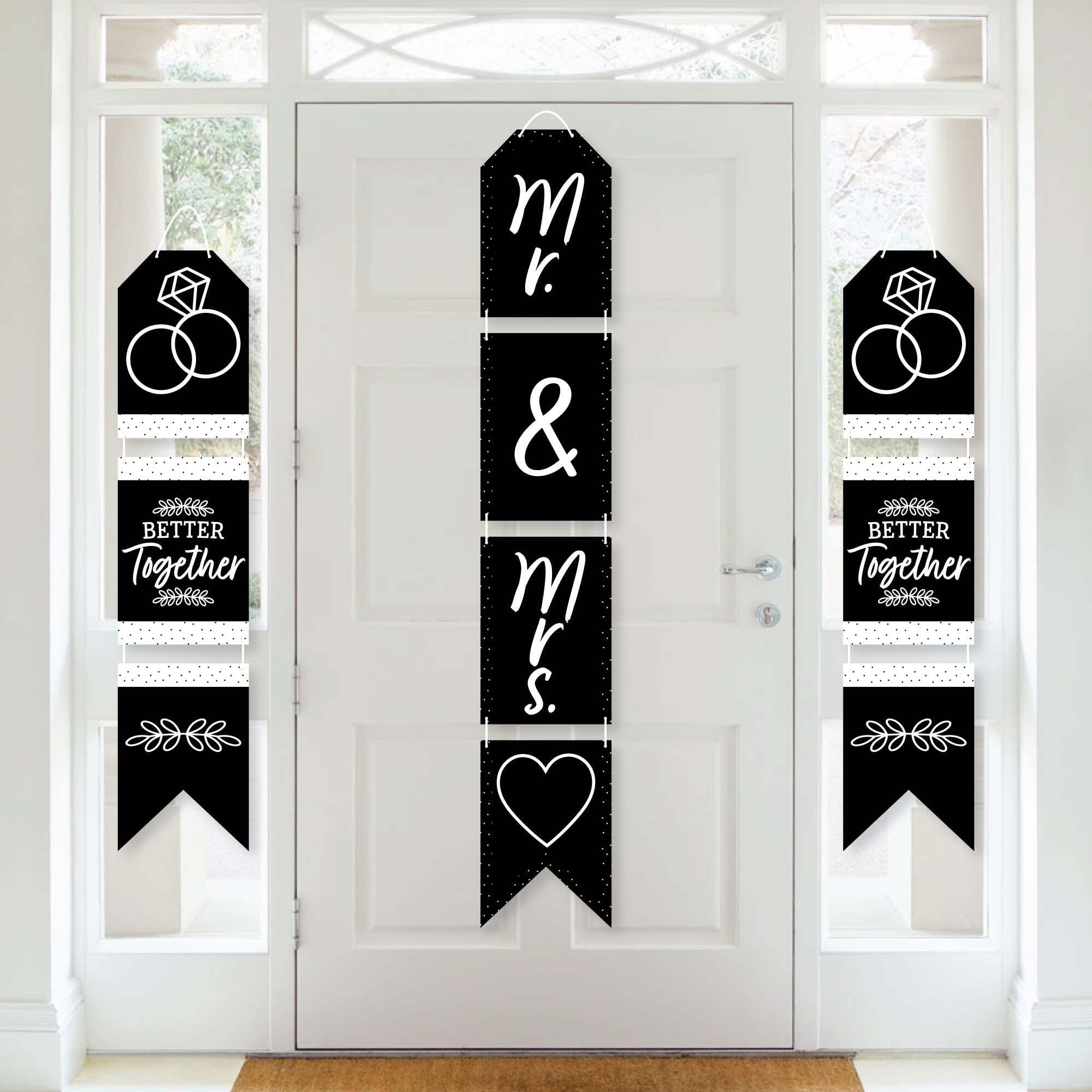 Big Dot of Happiness Mr. and Mrs. - Hanging Vertical Paper Door Banners -  Black \u0026 White Wedding, Bridal Shower Wall Decoration Kit - Indoor Door Decor, image size:2000x2000