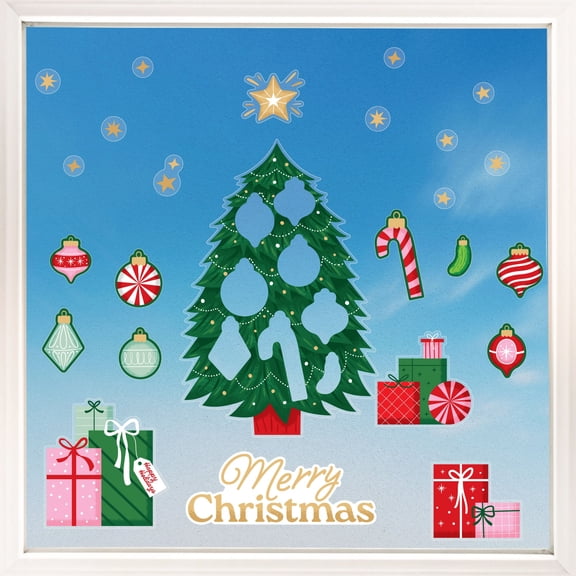 Big Dot of Happiness O Christmas Tree Window Clings, Reusable Holiday Window Sticker Decorations, Interactive Advent Decals, Countdown to Christmas Static Clings