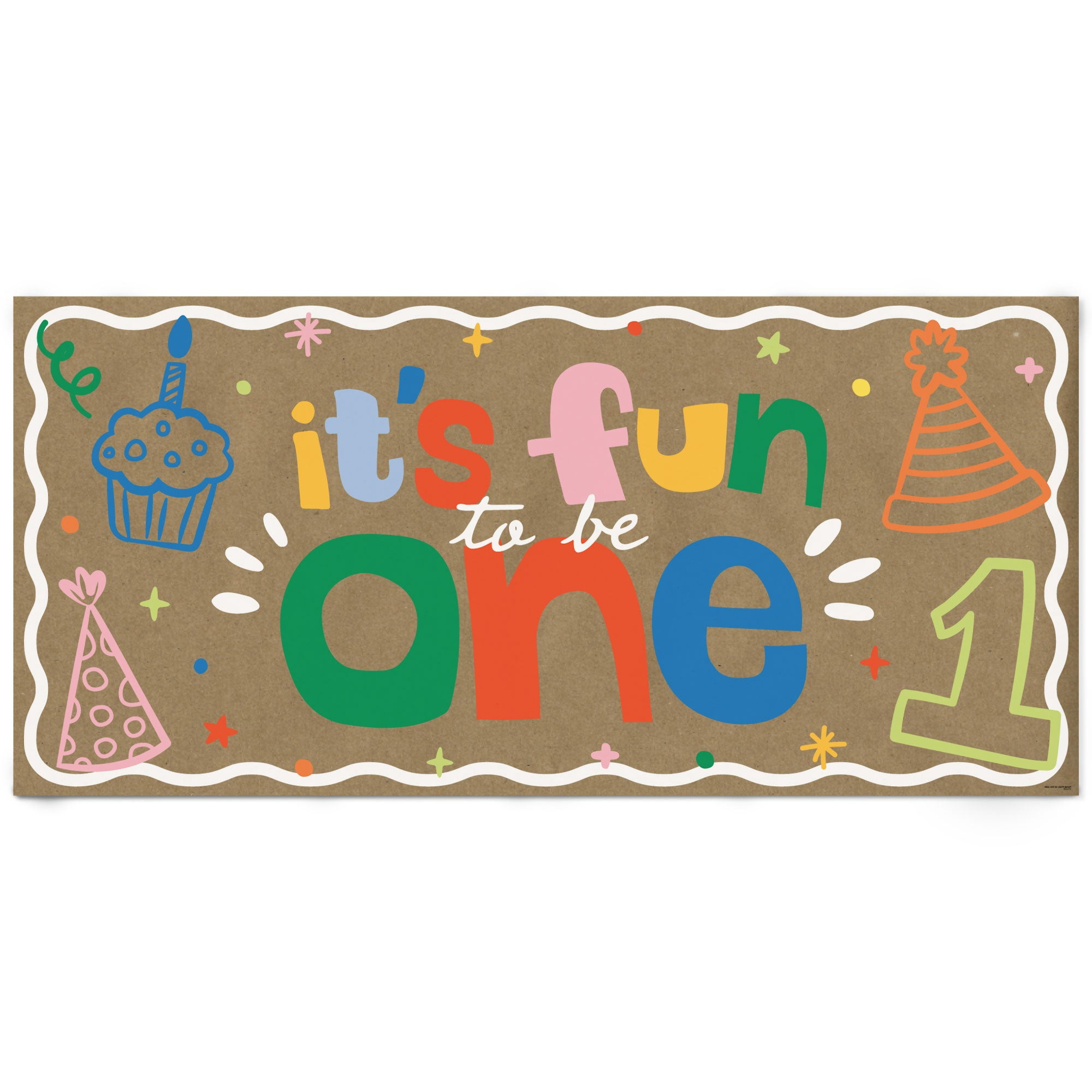 Big Dot of Happiness One is Fun 1st Birthday Kraft Paper Banner, Colorful First Birthday Party Welcome Banner, Printed Brown Paper Party Sign Decoration – 1 Count
