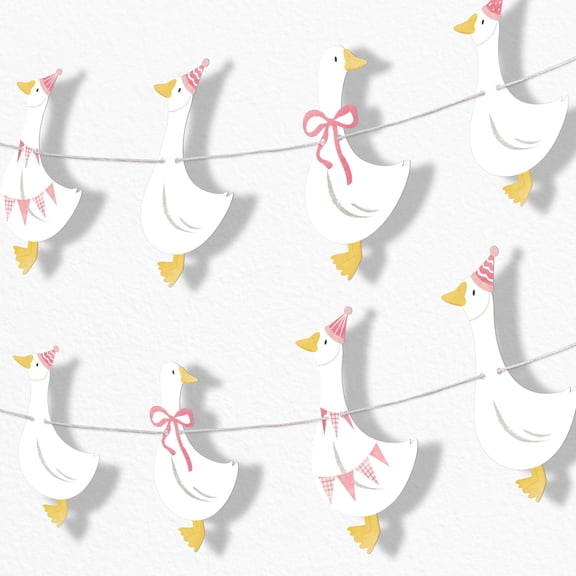 Big Dot of Happiness One Silly Goose Pink Garland Banner, Girl 1st Birthday Party Decorations Banner Backdrop, 30 Feet of Cord, 15 Double-Sided Goose-Shapes
