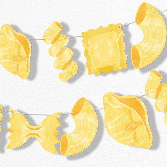 Big Dot of Happiness Pasta Garland Banner, Italian Dinner Party Decorations, Pasta-Themed Birthday or Bridal Shower Backdrop, 30 Feet of Cord, 15 Double-Sided Assorted Paper Noodle Shapes