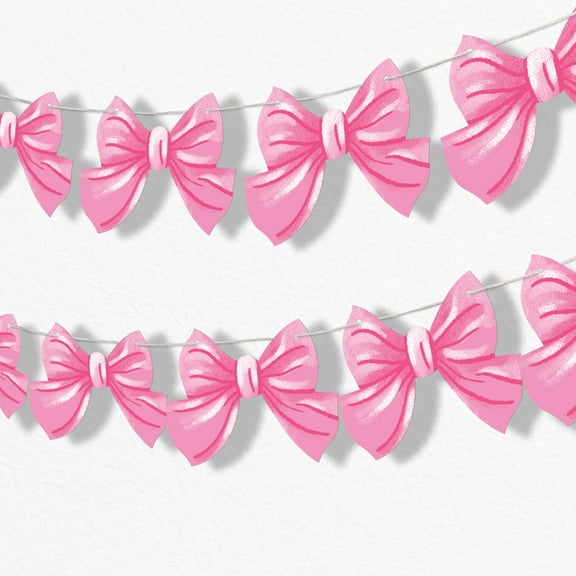 Big Dot of Happiness Pink Bow Garland Banner, Tying the Knot Bachelorette Party or Coquette Birthday, 30 Feet of Cord, 15 Double-Sided Pink Bow Pieces