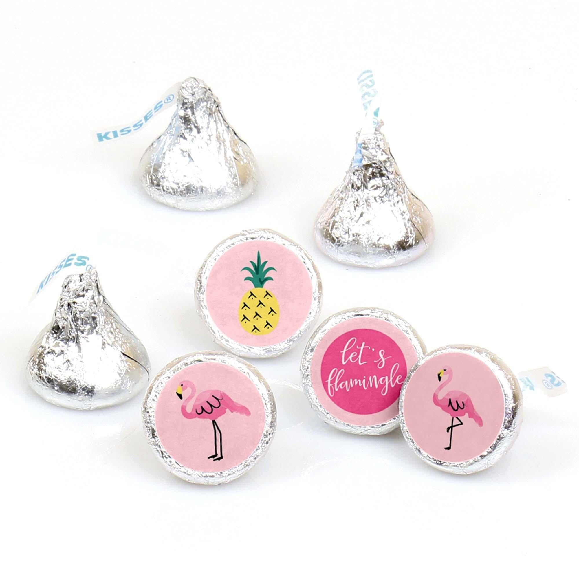 Big Dot of Happiness Pink Flamingo - Party Like a Pineapple Tropical Summer Round Candy Sticker Favors - Labels Fits Hersheys Kisses (1 sheet of 108)