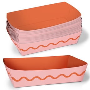 Big Dot of Happiness Pink and Orange Wavy Paper Food Trays, Disposable Food Boats Retro Birthday, Bachelorette, Dinner Party, Double-Sided Paper Meal Holders for Nachos, Hot Dogs, Fries - Set of 12