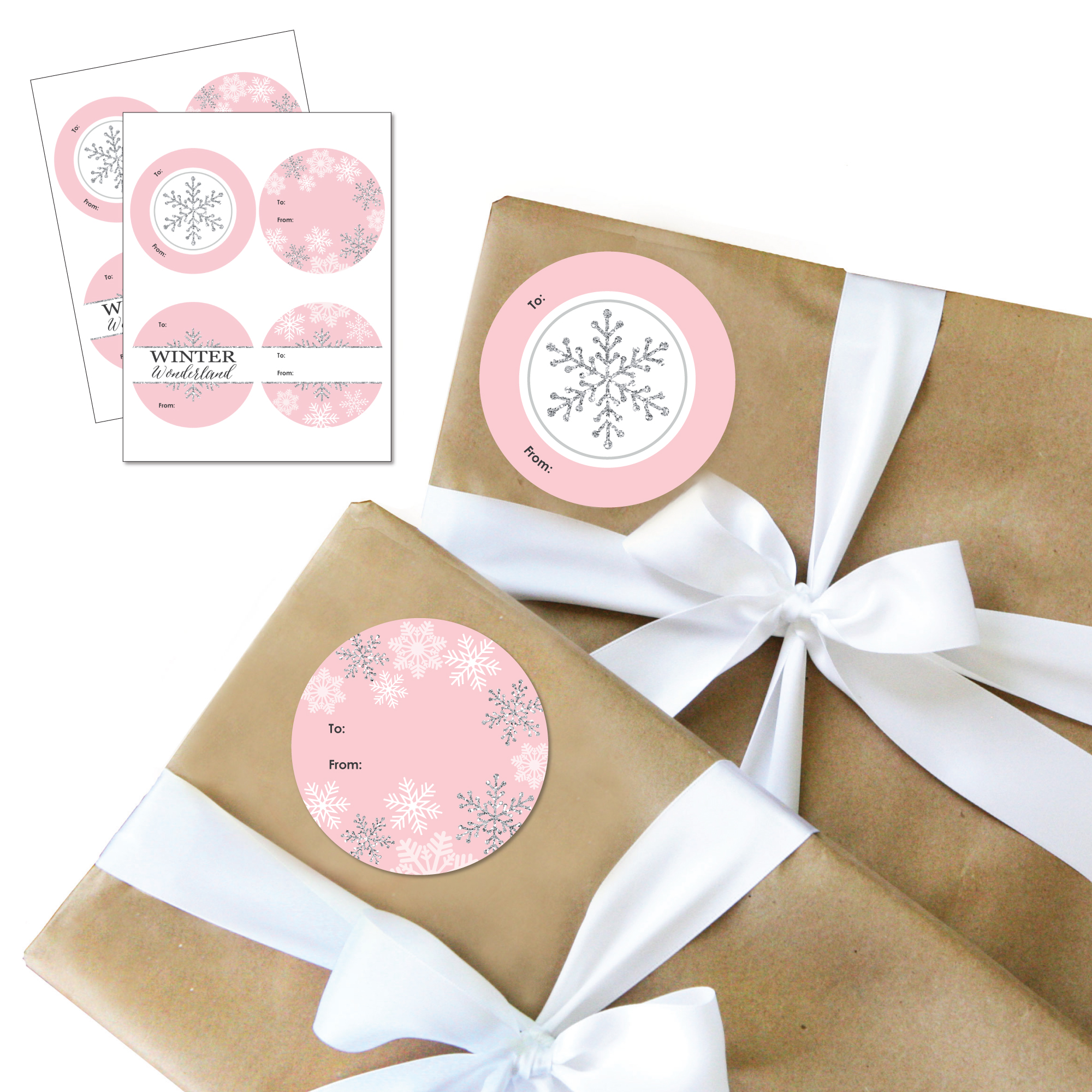 Big Dot of Happiness Pink Winter Wonderland - Round Holiday Snowflake ...