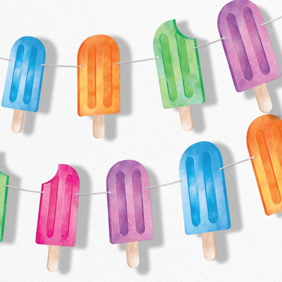Big Dot of Happiness Popsicle Garland Banner, Summer Birthday Party Decorations Backdrop for Pool Parties, End of School Celebrations, 30 Feet of Cord, 15 Double-Sided Assorted Colorful Popsicles