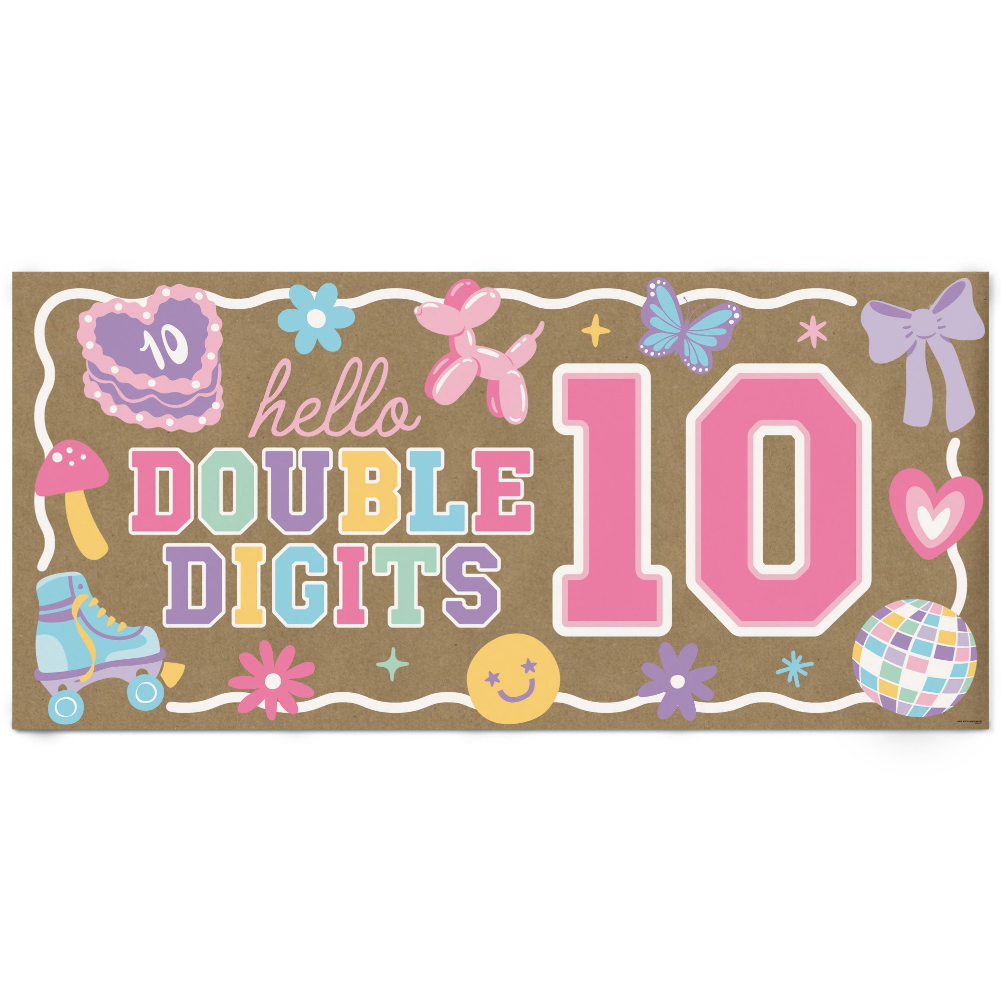 Big Dot of Happiness Preppy 10th Birthday Girl Kraft Paper Banner, Hello Double Digits Pastel Birthday Party Welcome Banner, Printed Brown Paper Party Sign Decoration – 1 Count