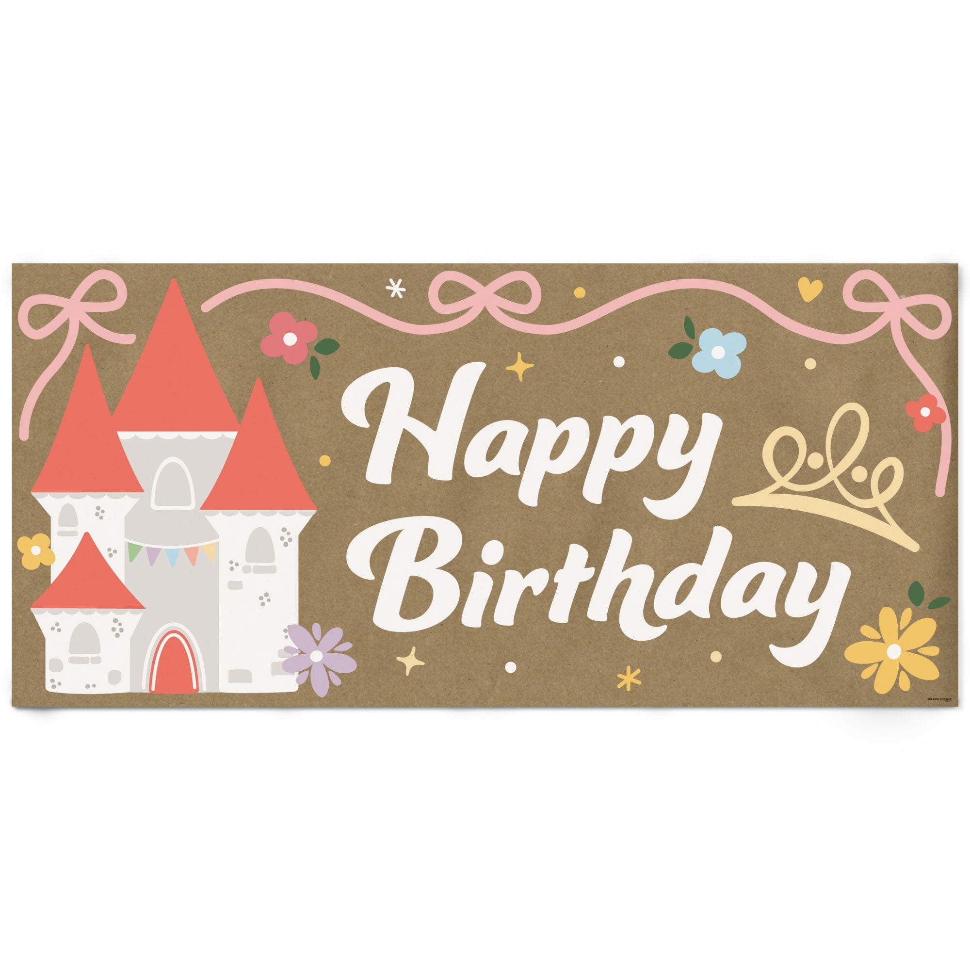 Big Dot of Happiness Princess Birthday Kraft Paper Banner, Pink Princess Castle Happy Birthday Party Banner, Printed Brown Paper Party Sign Decoration – 1 Count