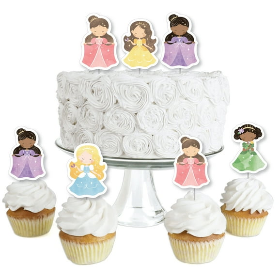 Big Dot of Happiness Princess Dessert Cupcake Cake Toppers, Colorful Princess Character Cutouts Birthday Decorations with Clear Treat Picks, Set of 24