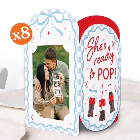 Big Dot of Happiness She's Ready to Pop Baby Shower Photo Holder Centerpieces, 4x6 Picture Display Box, Table Decoration Centerpiece for Retro 50s-Themed Soda Pop Party Decor, 8 Count