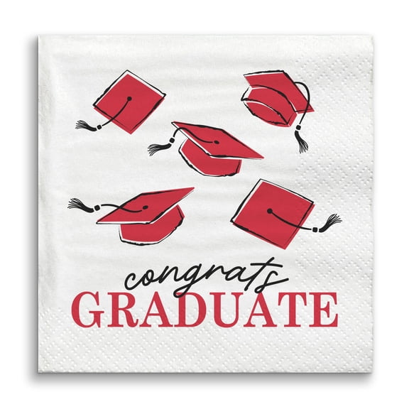 Big Dot of Happiness Red Graduation Napkins, Congrats Graduate Party Supplies, Vibrant Red Color Printing on White 3-Ply Paper Luncheon Dinner Party Napkins - 24 Count