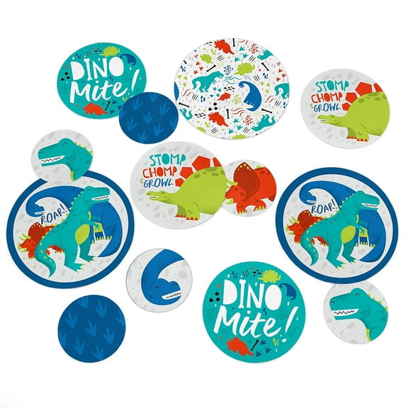 Big Dot of Happiness Roar Dinosaur - Dino Mite T-Rex Baby Shower or Birthday Party Giant Circle Confetti - Party Decorations - Large Confetti 27 Count