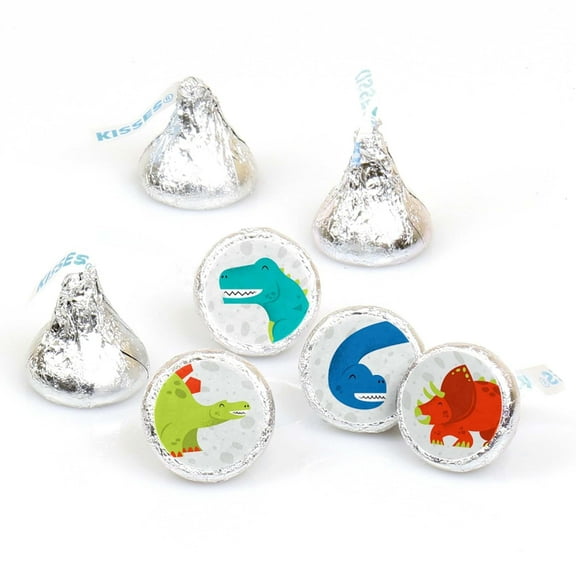 Big Dot of Happiness Roar Dinosaur - Dino Mite T-Rex Baby Shower or Birthday Round Candy Sticker Favors - Labels Fits Chocolate Candy (1 sheet of 108)