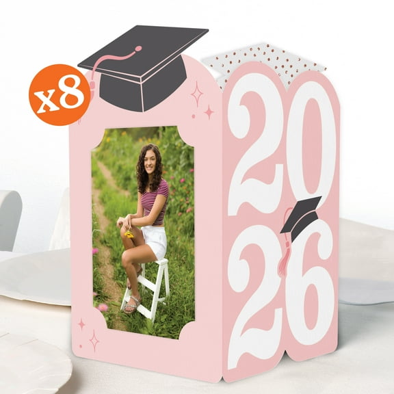 Big Dot of Happiness Rose Gold 2026 Graduation Photo Holder Centerpieces, 4x6 Picture Display Box, Table Decoration Centerpiece for Pink Grad Party Decor, 8 Count