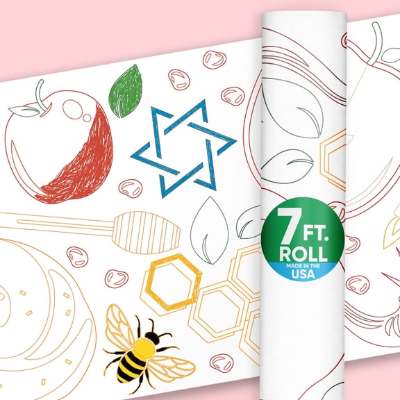 Big Dot of Happiness Rosh Hashanah Coloring Table Runner, 7ft Long Holiday Party Craft & Activity for Jewish New Year, Shana Tova Table Cover for Kids & Family, Giant Coloring Page - 1 Roll