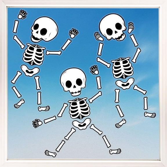 Big Dot of Happiness Skeletons Window Clings, Reusable Holiday Window Sticker Decorations, Skeleton Bone Decals, Halloween Static Clings for Kids Party or Fall Home Decor