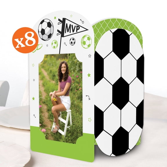Big Dot of Happiness Soccer Photo Holder Centerpieces, 4x6 Picture Display Box, Sports Table Decoration Centerpiece for Kids Birthday Party Decor, 8 Count