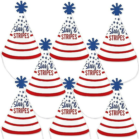 Big Dot of Happiness Stars and Stripes - Mini Cone Memorial Day, 4th of July & Labor Day USA Patriotic Party Hats - Small Little Party Hats - Set of 8