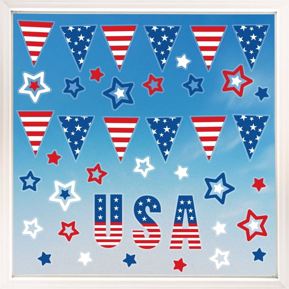 Big Dot of Happiness Stars & Stripes Window Clings, Reusable Patriotic Window Sticker Decorations, Red, White and Blue Decals, 4th of July Static Clings for Kid-Friendly USA Party Decor