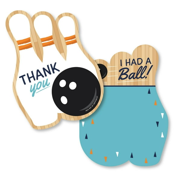 Big Dot of Happiness Strike Up the Fun - Bowling - Shaped Thank You Cards - Birthday Party or Baby Shower Thank You Note Cards & Envelopes - Set of 12