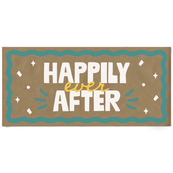 Big Dot of Happiness Teal Green and Yellow Wavy Happily Ever After Kraft Paper Banner, Retro Bridal Shower, Bachelorette, Wedding Banner Backdrop, Printed Brown Paper Party Sign Decoration  1 Count