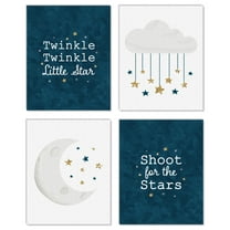 Big Dot of Happiness Twinkle Twinkle Little Star - Unframed Moon & Cloud Nursery and Kids Room Linen Paper Wall Art - Set of 4 Artisms - 8 x 10 inches