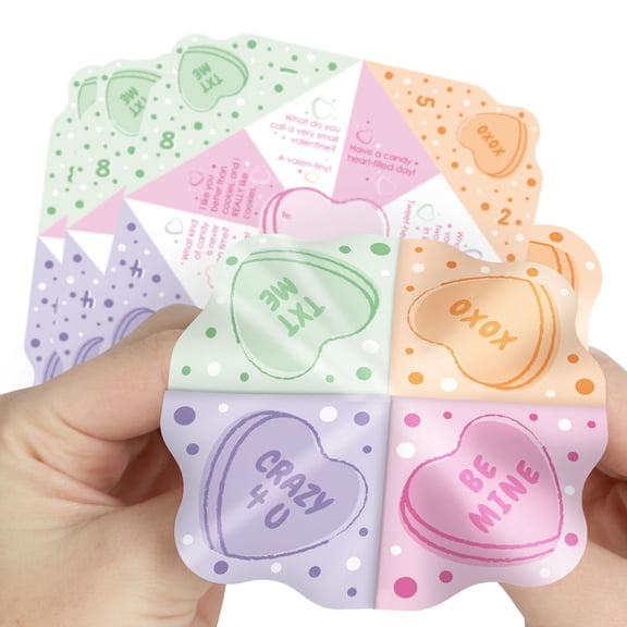 Big Dot of Happiness Valentine Hearts Fortune Teller Cootie Catcher Game, Pastel Classroom Exchange Party Favor, Valentine Jokes for Kids Fortune Tellers - Set of 12