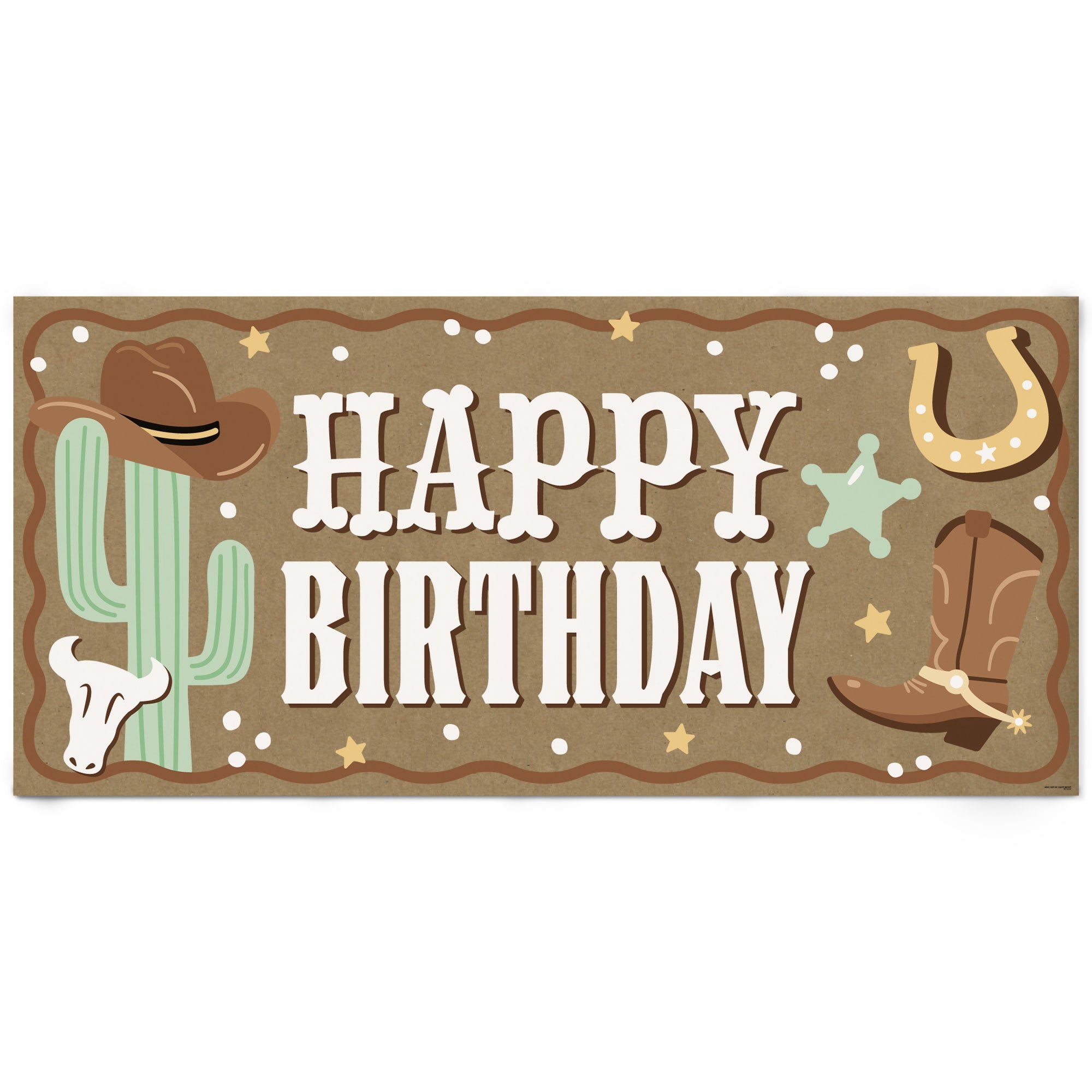 Big Dot of Happiness Western Hoedown Birthday Kraft Paper Banner, Wild West Cowboy Happy Birthday Party Banner, Printed Brown Paper Party Sign Decoration – 1 Count